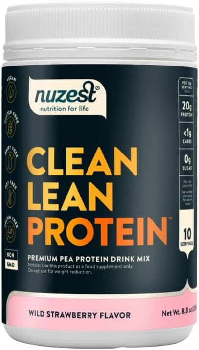 Nuzest - Vegan Pea Protein Powder - Clean Lean Protein, Premium Plant Based Protein Powder, Dairy Free, Gluten Free, GMO Free, Protein Shake, Wild Erdbeere, 10 Servierungen, 8.8 Unze
