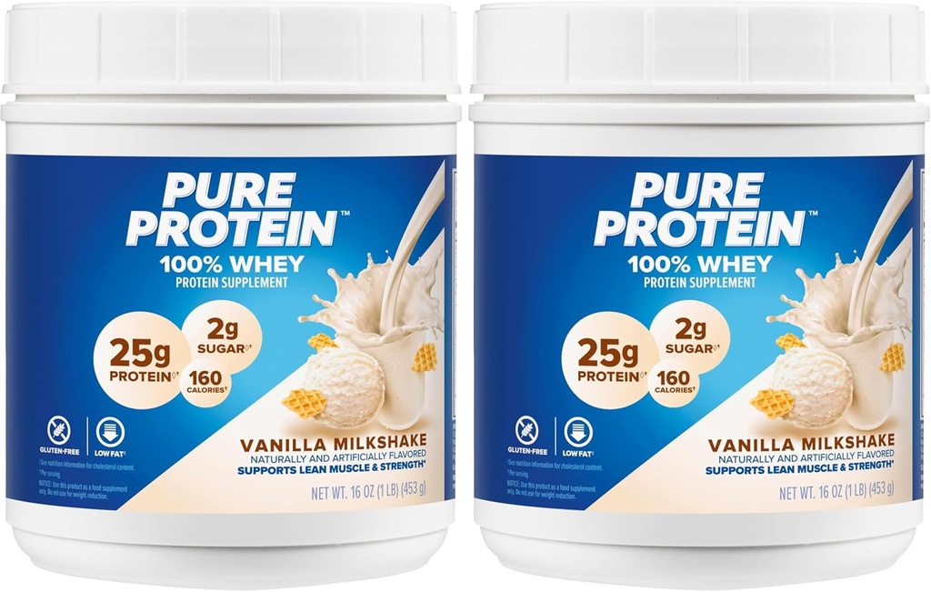 Polvere di proteina pura - Whey, alta proteina, basso zucchero, senza glutine, crema di vaniglia aroma - 1 lb (pacchetto di May Vary) (pacchetto di 2)