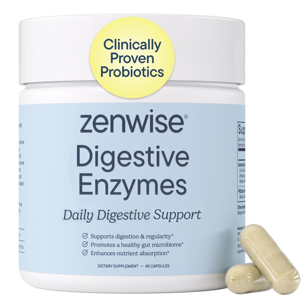 Zenwise Health Digestive Enzyme für Gut Health & Bloating Relief - Multi Enzymes Digestion Supplement mit Probiotika, Bromelain & Papaya für Verdauungshilfe - Men & Women - 45 Count