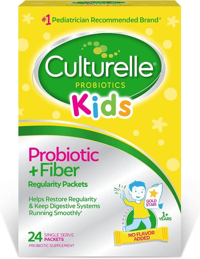 Culturelle Kids Regulatory Probiotic & Fiber Dietary Supplement - Aide à rétablir la régularité et à garder les systèmes digestifs pour enfants en douceur* - Fonctionne naturellement avec le corps de l'enfant* - 24 packets simples