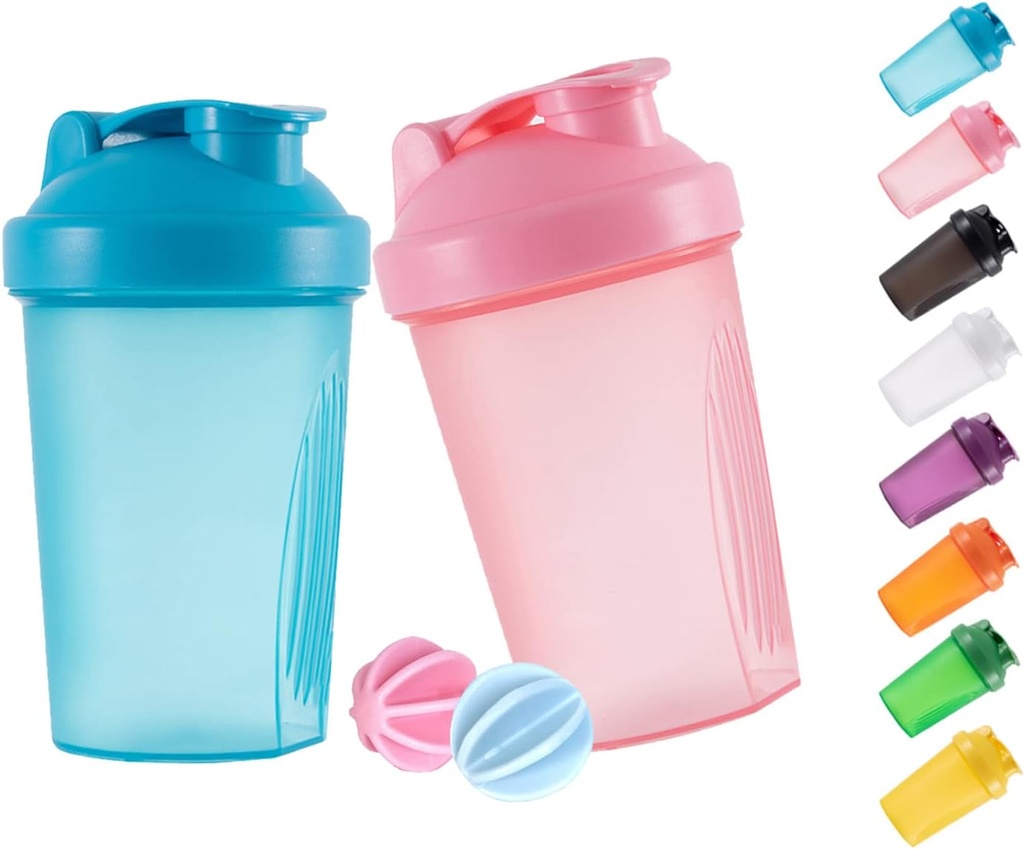 Shaker Bottiglia Proteine Shaker e 16-Ounce/400ML Shaker-Bottle con palle di whisky, plastica non-BPA (Blue+Pink(2PCS)))