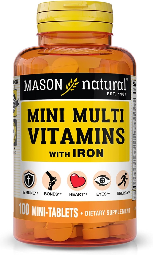 MASON NATURAL Daily Mini Multi Vitamine con Ferro, Vitamine A, C, D, E, B1, B2, B3, B6, B12, Folate & Calcium, Alimentazione di 100 giorni (1 pacchetto)