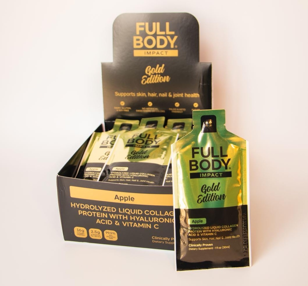 Liquid Collagen Protein w/Hyaluronic Acid & Vitamin C - Gold Edition (Apple), 16.000 mg (16g) Integratore di peptidi di collagene idrolizzato - 1oz Packets (Box di 24)