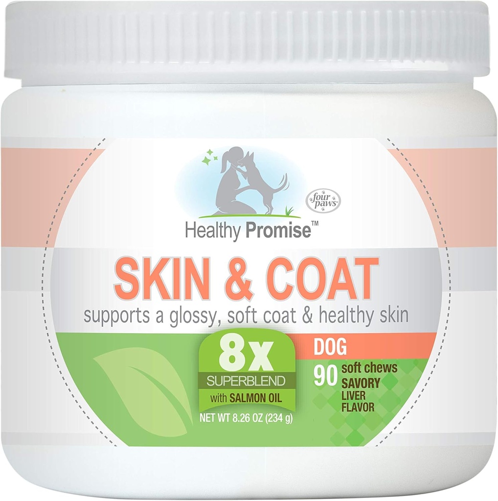 Quattro zampe sano Promise Dog Supplementi per la pelle e cappotto Soft Chews 90 conte