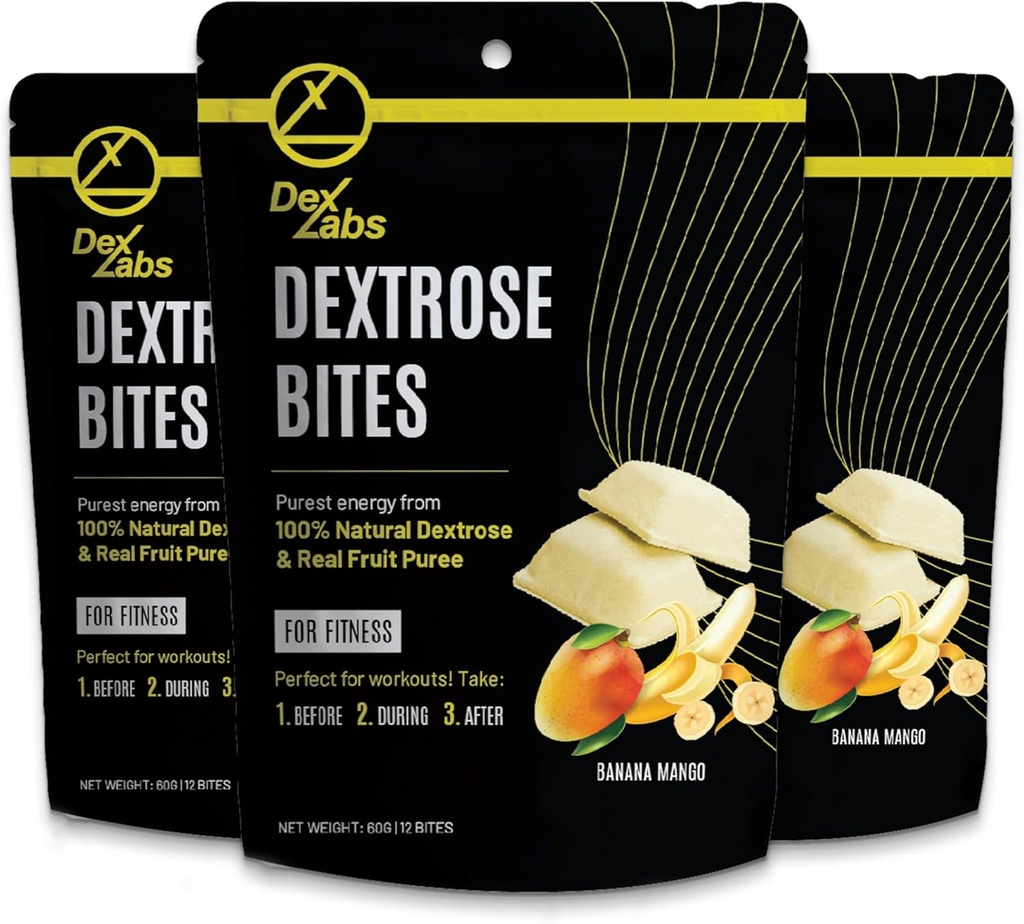 Dextrose Bites - Dextrose Melts Realizzato con polvere di Dextrose - Dextrose per l'allenamento e l'energia elettrica Snacks - Compresse di Glucose Melts di energia portatile (Banana Mango) (Pack of 03)
