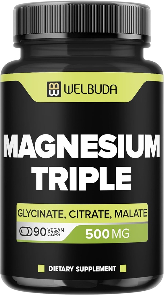 20% Magnesio Purificato Triplo Complesso - 500mg di Magnesio Glycinate, Malate & Citrato per Muscoli, Mood Confortevole e Produzione Energetica - 90 Capsule - Fornire 100mg Elemental Triple Magnesium