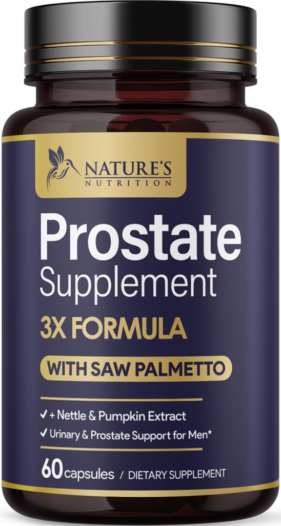 Integratori per la salute della prostata per gli uomini 1000mg - 3X Forza con la sega Palmetto Blend Sting Nettle Root & Pumpkin Seed Support Complex - Supporta i viaggi del bagno Prostate & Urinary Health - 60 Capsule