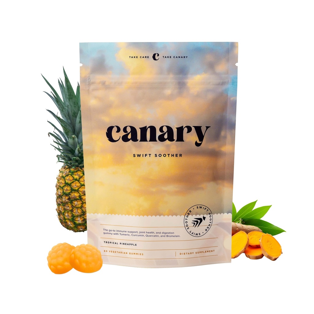Canary Swift Soother Gummies | Bromelain, Curcumina, Quercetina e Supplemento di curcuma per la salute e la digestione congiunta - Vegan Tropical Ananas Flavor, 60 Gummies