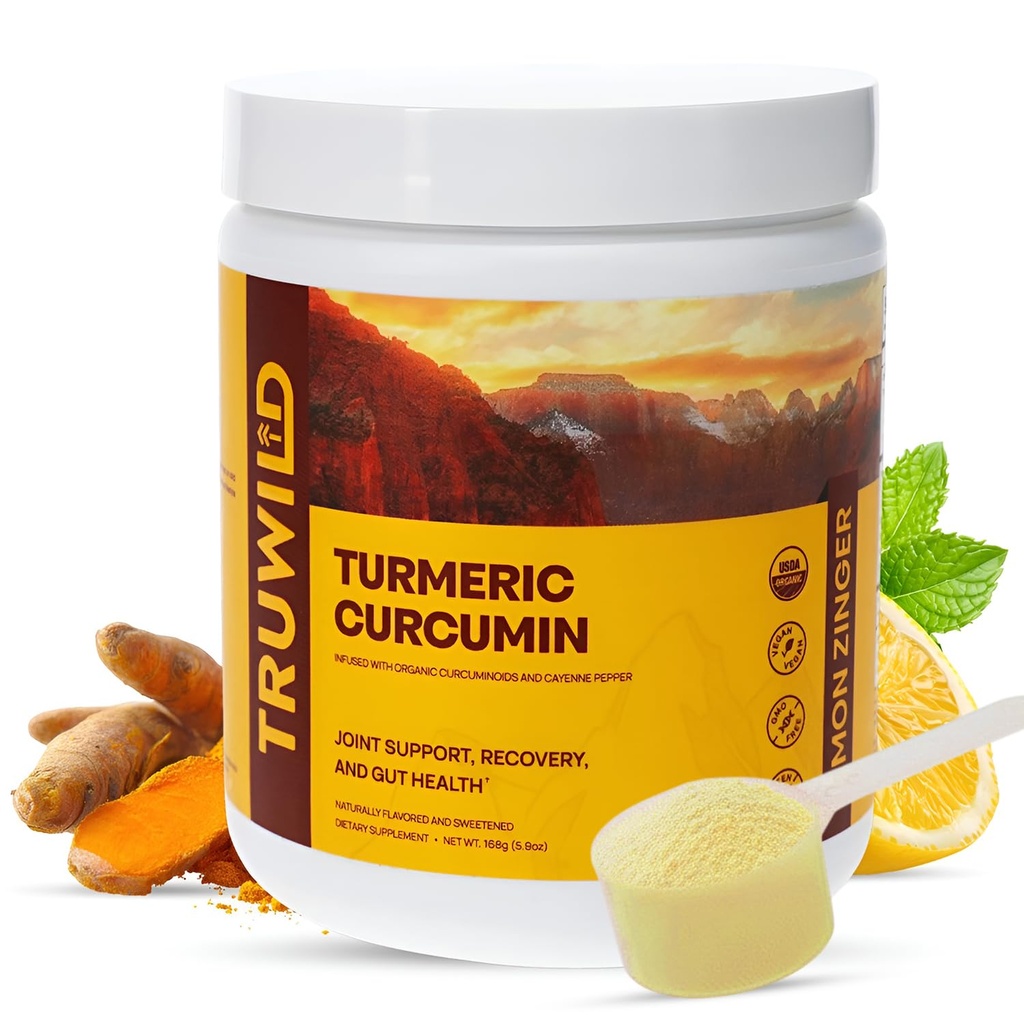 TruWild Vegan Turmeric Curcumin Drink Mix Powder mit Bio Curcuminoiden Schwarz Pfeffer Ginger Wellness und Gelenkgesundheit zu unterstützen, All Natural Made in USA, 20 Portionen