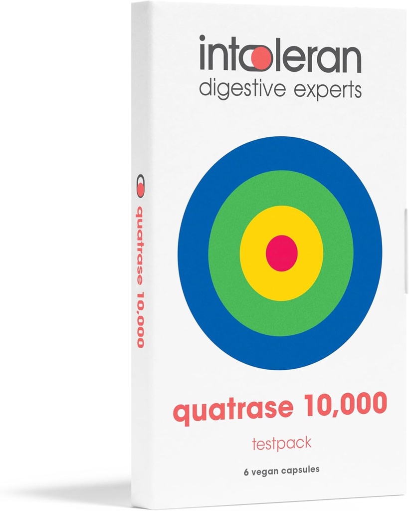 Intoleran Quatrase Forte Digestive Enzymes Testpack - 6 capsule | Supplemento altamente dosato per intolleranza FODMAP | Aiuta a digerire lattosio e carboidrati complessi* | Pure & Vegan |...