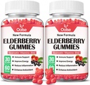 Organic Elderberry Gummies für Kinder und Erwachsene - Sambucus Black Elderberry Gummies + Zink und Vitamin C & D3 Unterstützung Immune Defense Muskel Strength Dental Health [60 Count (Pack von 2)]