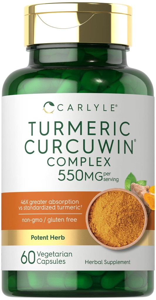 Carlyle Turmeric Supplement 550mg | 60 Kapseln | CurcuWin Extract Complex | Vegetarisch, Non-GMO, Glutenfrei