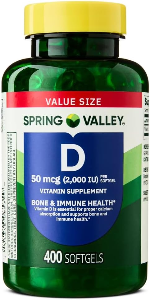 Spring Valley Vitamine D3 Supplément Softgels, 2000 UI, 400 Compte - New Look