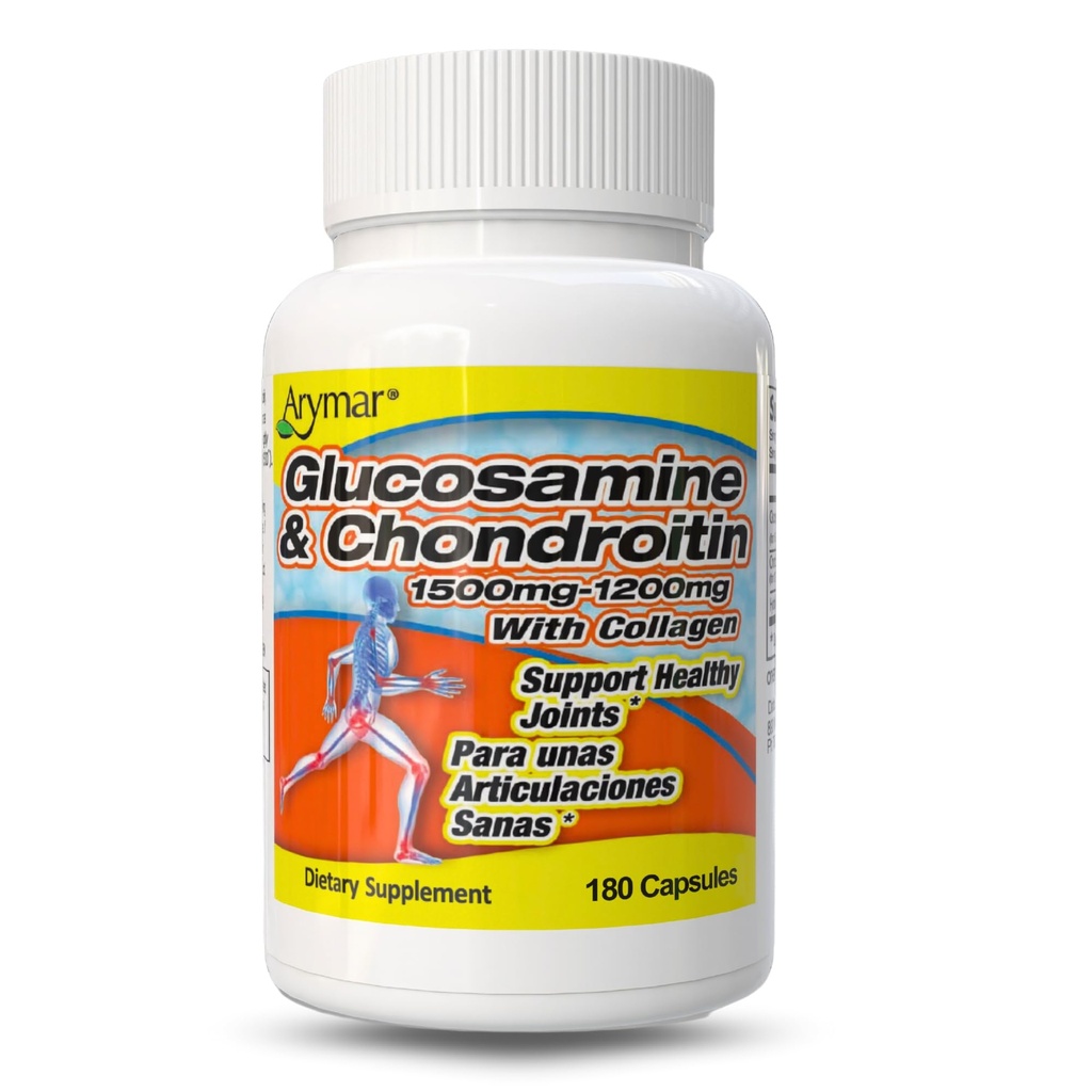 ARYMAR Glucosamine & Chondroitin mit Kollagen, unterstützt Gelenkgesundheit (180 Kapseln/Pack von 1)
