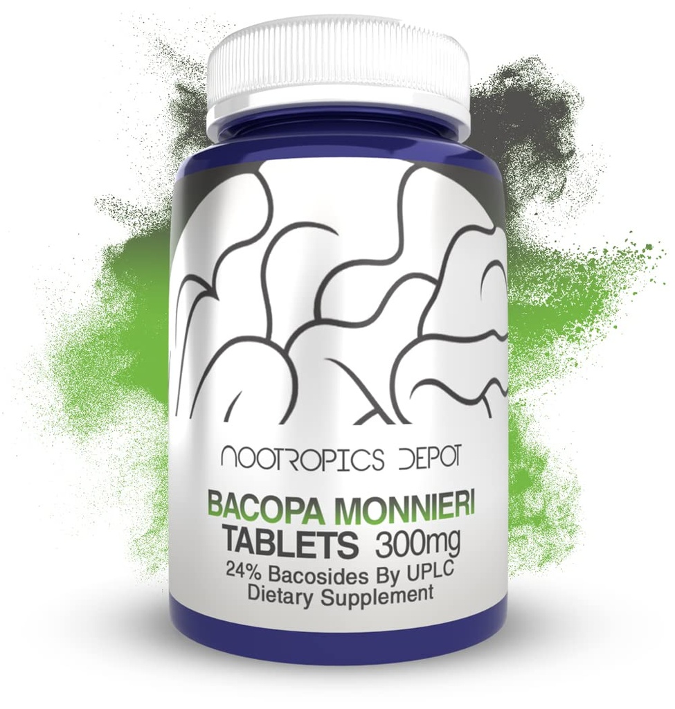 Bacopa monnieri Extrakt Tabletten | 240 Count | Mindestens 24% Bacoside | Kann helfen, kognitive Funktion zu unterstützen | Kann helfen Stressmanagement