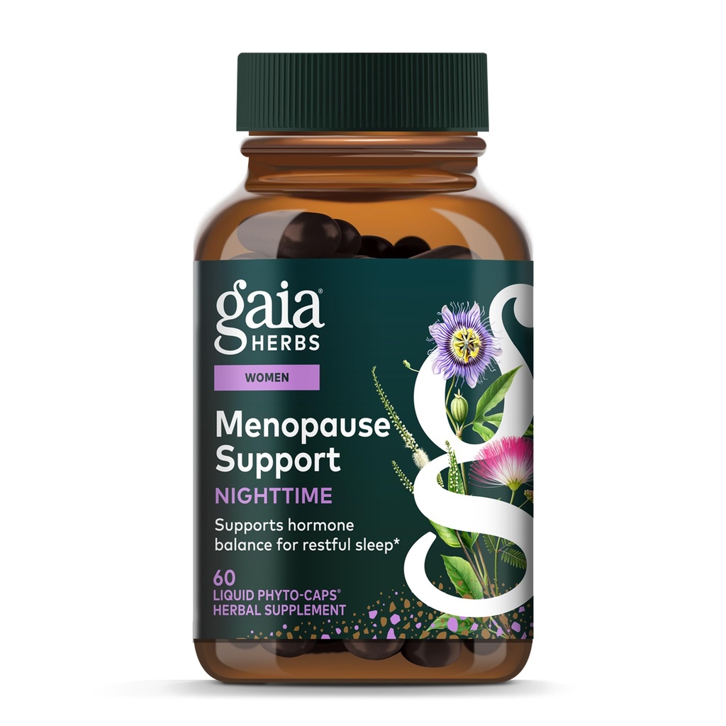 Gaia Herbs Nighttime Comfort - Supplément à la ménopause pour les femmes - avec Cohosh noir, Mimosa, Passionflower & Saint-Jean - 60 Vegan Liquid Phyto-Caps (30 portions)