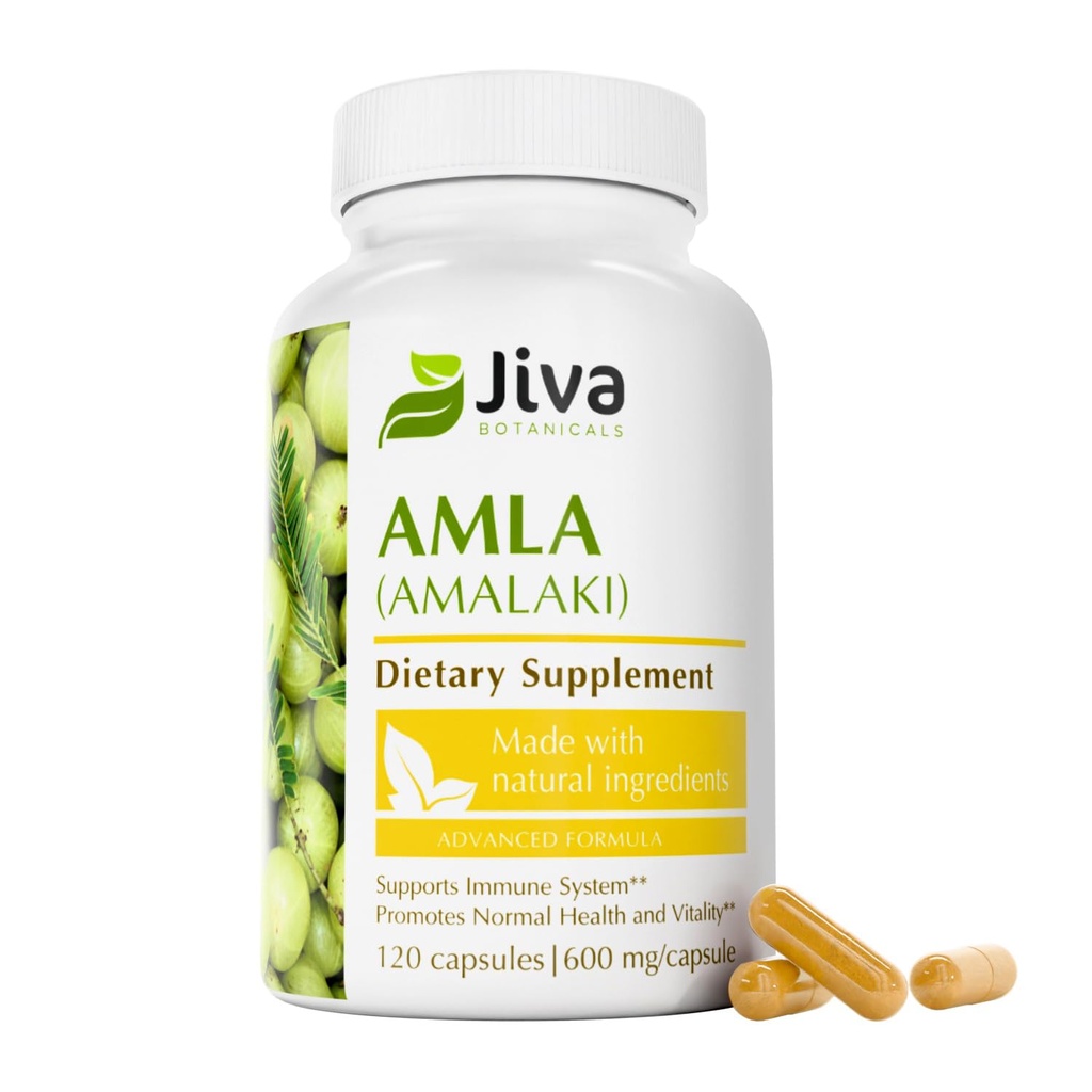 Jiva Botanicals Amla Capsules (Amalaki) - 120 Vegan Capsules - Amla Powder - Indian Gooseberry Supplement for Vitality (Pack von 120)