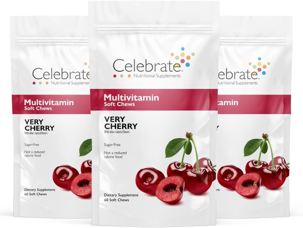 Celebrare Vitamine Bariatric Multivitamin Soft Chews - Vitamine essenziali & Minerali, Zucchero & Gluten Free - Gastric Bypass & Manica Gastrectomy Supplement - Ciliegia (180ct)