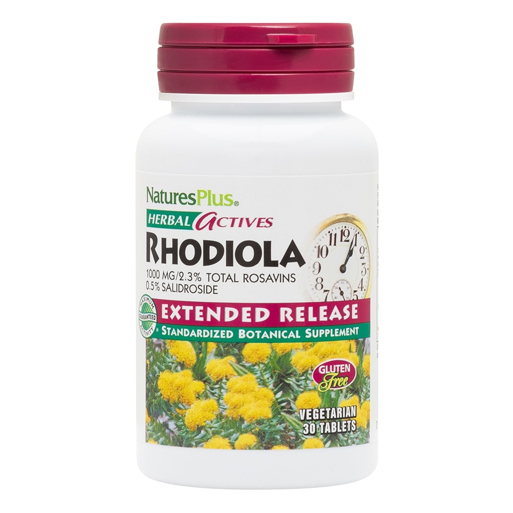 Natures Plus Rhodiola, Extended Release - 1000 mg, 30 Vegan Tablets - Integratore di erbe per l'energia, Focus & Stress Relief - Vegetariano, Senza glutine - 30 Serve
