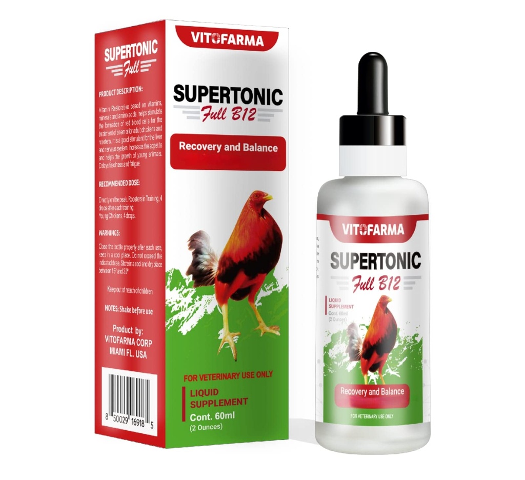Supertonic Full B12 pour Rooster - Multivitamine boosters pour Roosters, Récupération de Vitamine Liquide 60ml