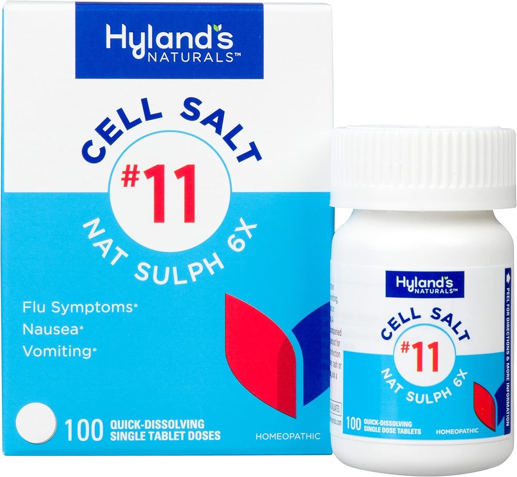Hyland's No. 11 Cell Salt Nat Sulph 6X Tabletten, Kalt- und Flumedizin, Übelkeitsentlastung, Schnellauflösende Tabletten, 100 Zähler