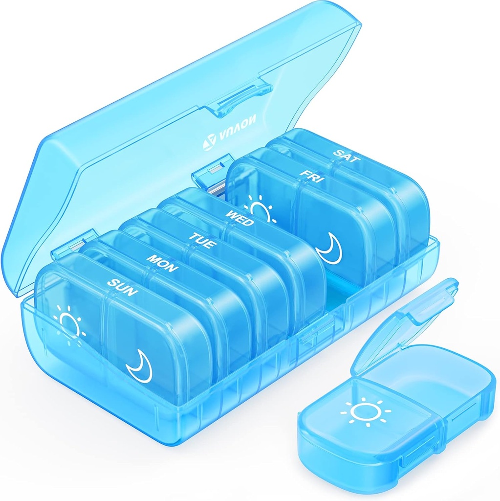 AUVON XL Weekly Pill Organizer 2 Mal am Tag, Pille Box 7 Tag mit ein-Side große Öffnungen für leicht zu bedienen, Blau AM Pillen Fall für Medikamente, Vitamine, Fischöle, Beilagen