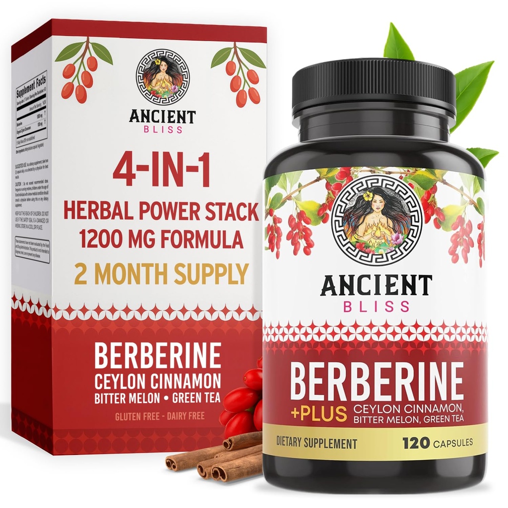 Ancienne Bliss Berberine HCL 1200mg avec Ceylan Cinnamon, Bitter Melon et Extrait de Thé Vert - 120 Capsules
