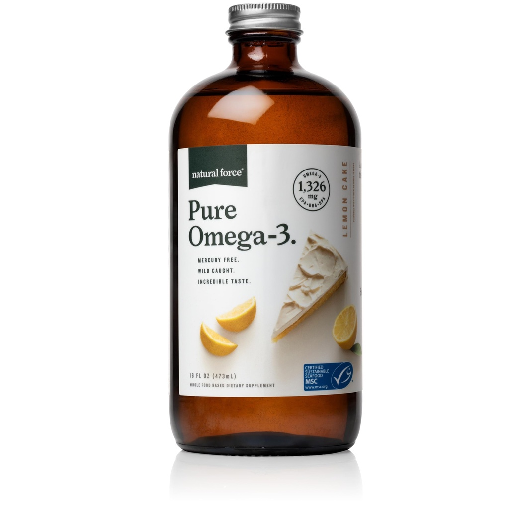 Natürliche Kraft reine Omega 3 - Flüssiges Fischöl - Delicious Lemon Cake Flavor - Mercury Free, Wild Caught, Lab Tested - 1,326 mg Triglycerid EPA, DHA, & DPA - 16 Oz Glasflasche