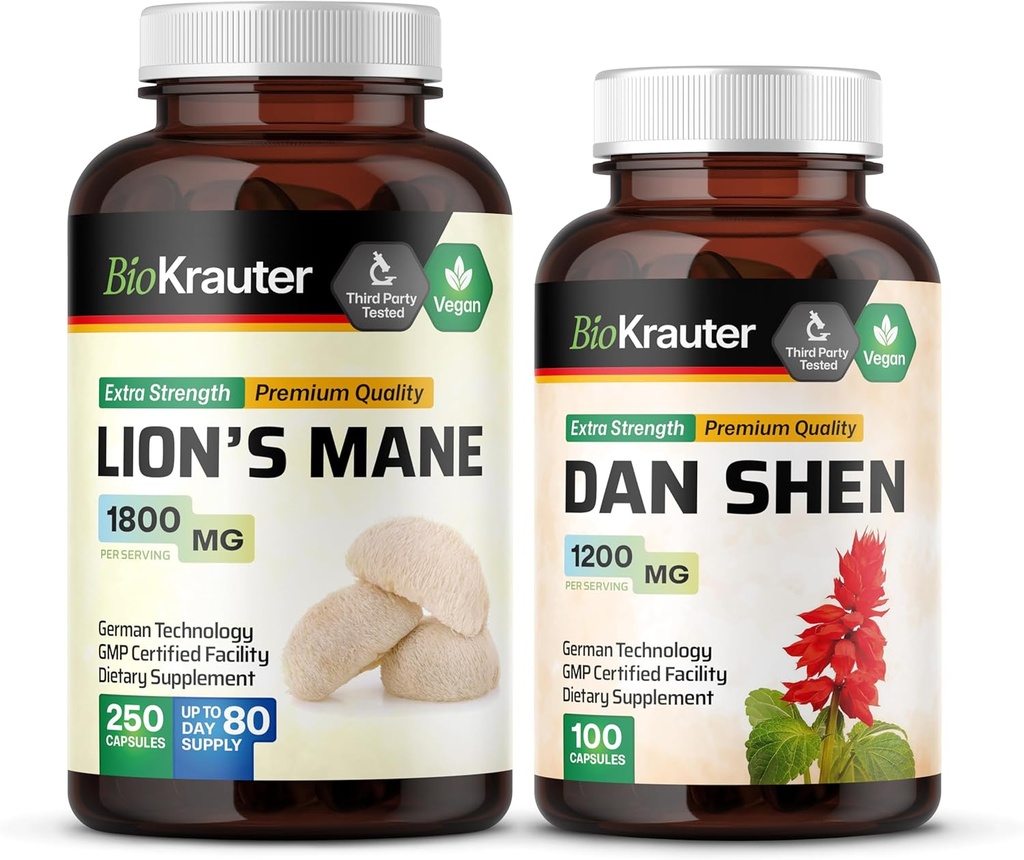 BIO KRAUTER Lion's Mane 250 Kapseln & Dan Shen 100 Kapseln