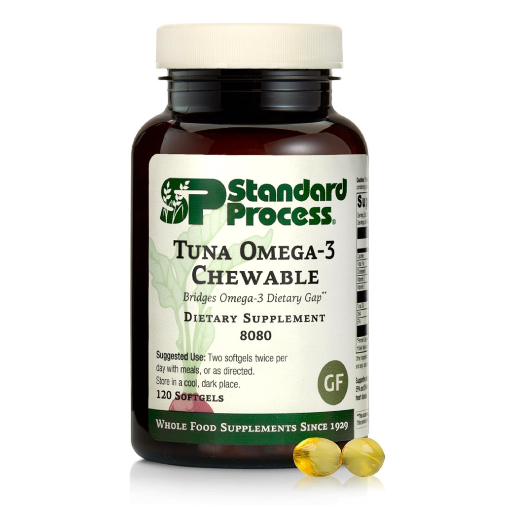 Standard-Prozess Tuna Omega-3 Kaubar - Fischöl-Ergänzung mit DHA - Omega-3-Ergänzung zur Unterstützung von Gehirn & Augengesundheit - Ausgezeichnete Quelle von Antioxidantien - Gluten-Free & Non-Dairy - 120 Softgels