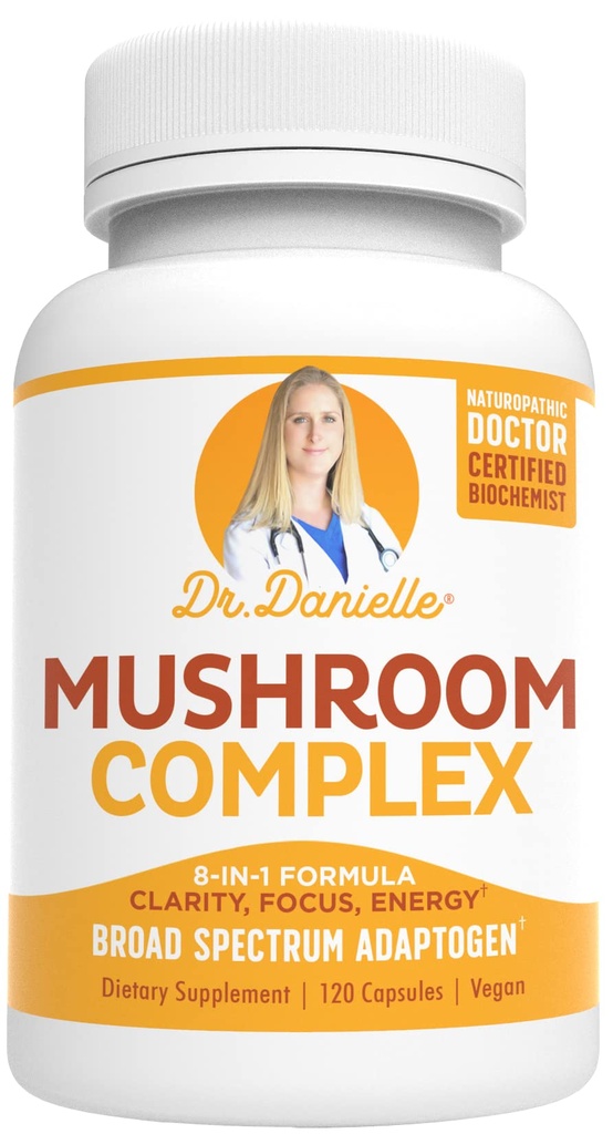 Best Organic Mushroom Complex - Supporto Immune Assist - Lion's Mane, Cordyceps e Reishi - Supplemento Adaptogen - Wellness, Stress Relief, Memory & Cognitive Support, Dr. Danielle - 120 Caps Veggie