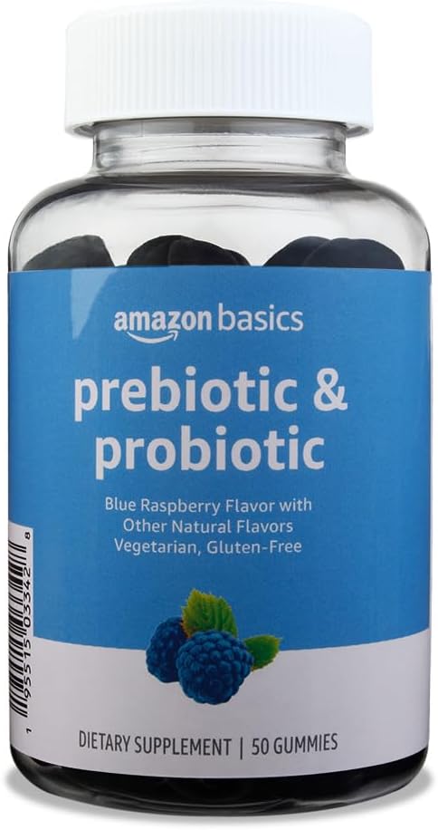 Bases Gummies prébiotiques et probiotiques, 2 milliards UFC, framboise bleue, 50 Nombre (2 par portion) (précédemment Solimo)
