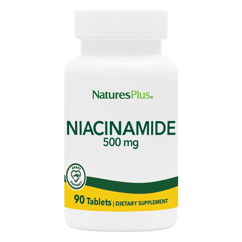 NaturesPlus Niacinamid - 500 mg, 90 Tabletten - High Potency Vitamin B3 Supplement - Vegetarisch, glutenfrei - 90 Portionen