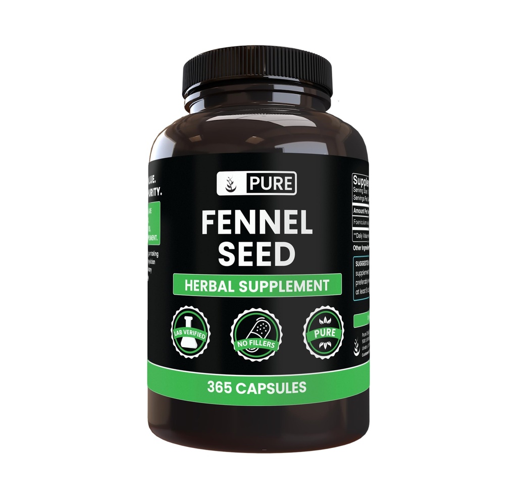 INGRÉDIENTS ORIGINAL DE PURE Graines de fenouil (365 capsules), Pas de magnésie ou de farine de riz, Toujours pur, vérifié en laboratoire