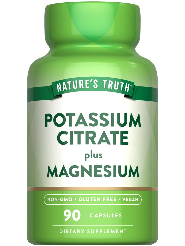 Estratto di Citrato di Magnesio di Potassio di Verità della Natura | 90 Conte | Vegan, Non OGM & Gluten Supplemento gratuito