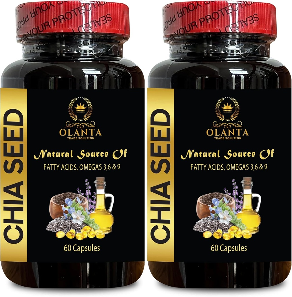 CHIA Seed Supplement - Chia Seed Extract Pills, Digestive Supplements for Bodybuilding, Omega-3, High Fiber and Protein Source, Essential Fatty Acids - 2 Bottles 120 Capsules
