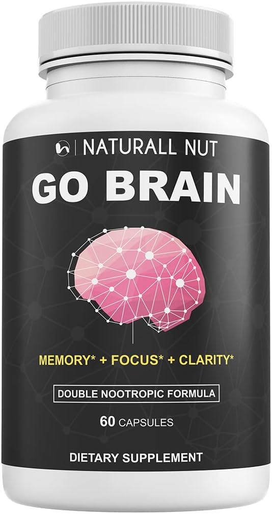 Go Brain Double Nootropic Formel, Gehirn Ergänzungen für Gedächtnis und Fokus Vitamine, Ginkgo Biloba, Dmae Supplement, Bacopa Monnieri Ergänzung, Gedächtnis Vitamine Gehirn für Frauen & Männer