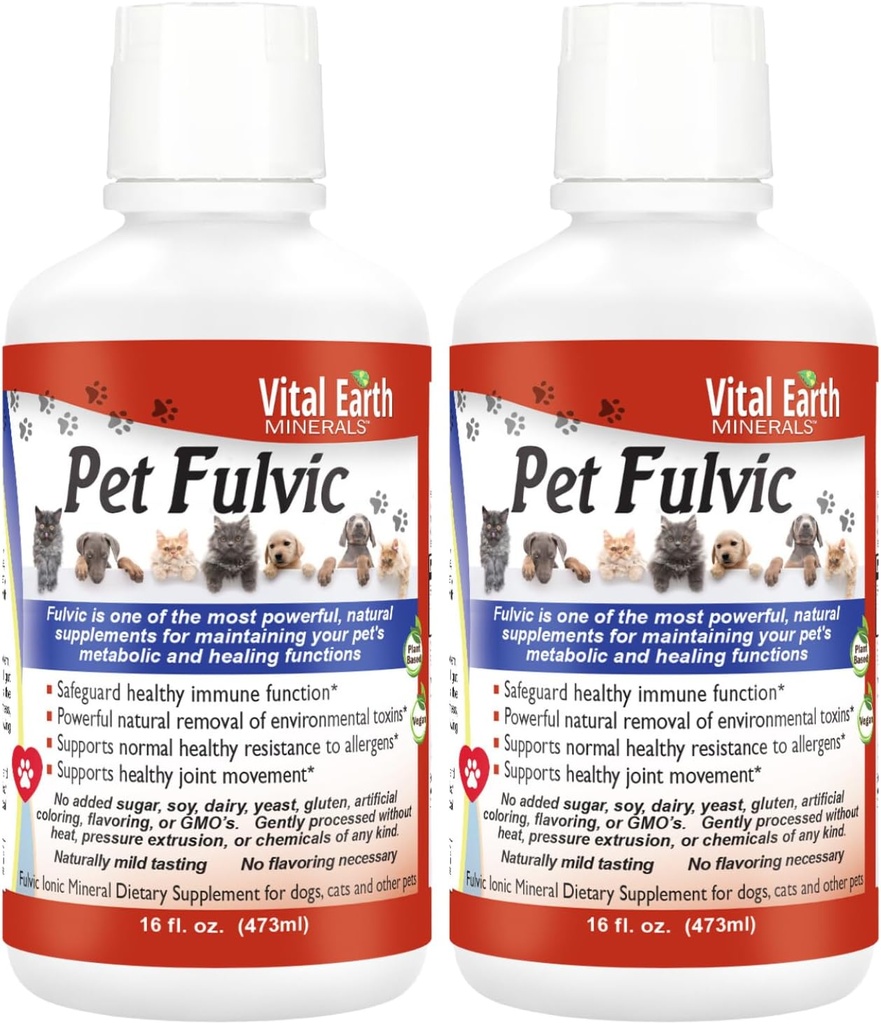 Vital Earth Minerals Pet Fulvic - Dog Allergy Relief, Joint Support Supplement 16 oz (Pack von 2)