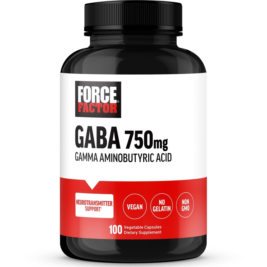 Facteur de force GABA 750mg Capsules, supplément GABA pour soutenir calme, relaxation, sommeil, et focus, Neurotransmetteur support, végétalien, non-OGM, 100 capsules GABA