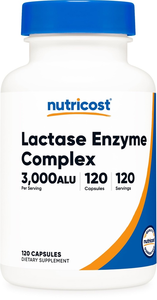 Nutricost Lactase Enzyme Complex 3.000 FCC ALU, 120 Capsule Vegetariani - Non OGM, Gluten Free, 120 Serve