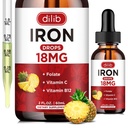 Flüssige Eisen-Ergänzung für Frauen und Männer Eisen Tropfen Eisen Ergänzungen für Anämie mit Folat, Vitamin C, B12 für Rote Blutzellen Unterstützung-Pineapple Flavor, 2 Fl Oz
