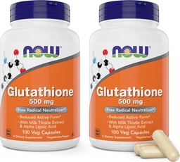 Jetzt Glutathion 500 mg, 100 Vegan Kapseln (Pack von 2) - Reduzierte Form GSH-Ergänzung - Verbessert mit Milchdistelextrakt und Alpha Liponsäure