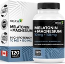 RENEW ACTIVES Melatonin 10MG mit Magnesium 150MG Schlafhilfe pro Servierung – Unterstützt Schlafanzug, Jet Lag Relief, Tissue Formation & Elektrolyt Balance für wiederkehrenden Schlaf – Made in Canada – 120 Kapseln