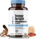 Happy Brain Mushroom Complex Nootropics Brain Support Supplement, 10 Mushroom Supplement: Lions Mane, Turkey Tail, Red Reishi, Shiitake Pilze für verbesserte Klarheit, Energie, Immununterstützung 60ct. 4pk