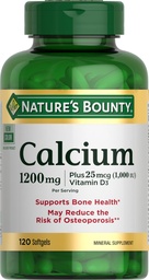 Calcium di Bounty della natura 1200 mg con 1000 IU Vitamin D3 - Bone Health Softgels, Calcium e vitamina D supplemento, senza glutine, 2 Softgels al giorno, 120 ct (pacchetto di 1)