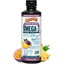 Integratore liquido dell'olio di pesce Omega 3 di Barlean per gli uomini e le donne, ananas della passione, 1500 mg EPA e acido grasso DHA, 16 oz