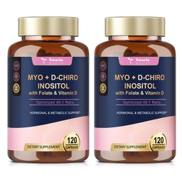 Totaria Inositol Supplement für Frauen mit Vitamin D3, Folate, 40:1 Ratio Myo-Inositol & D-Chiro Inositol Complex, (Vitamin B8) Inositol Kapseln, Packung von 2
