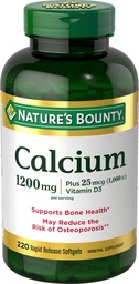 Calcium di Bounty della natura 1200 mg con vitamina D3, Bone Salute e supporto immunitario, vitamina D3 1000 IU, 220 Softgels