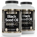 2 Pack - Capsule di olio di semi neri, 500 Mg, ad alta potenza a freddo ad alta potenza, 90 Count 100% Non OGM Pure Black Cumin Seed Oil Capsule