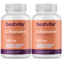 BESTVITE L-Tryptophan 500mg pro Kapsel (240 vegetarische Kapseln) (2-Pack) - No Stearates - No Silica - No Gelatin - Vegan - Glutenfrei - Non GMO